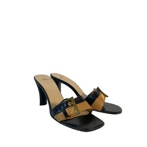 Vintage heeled sandal open toe leather mules